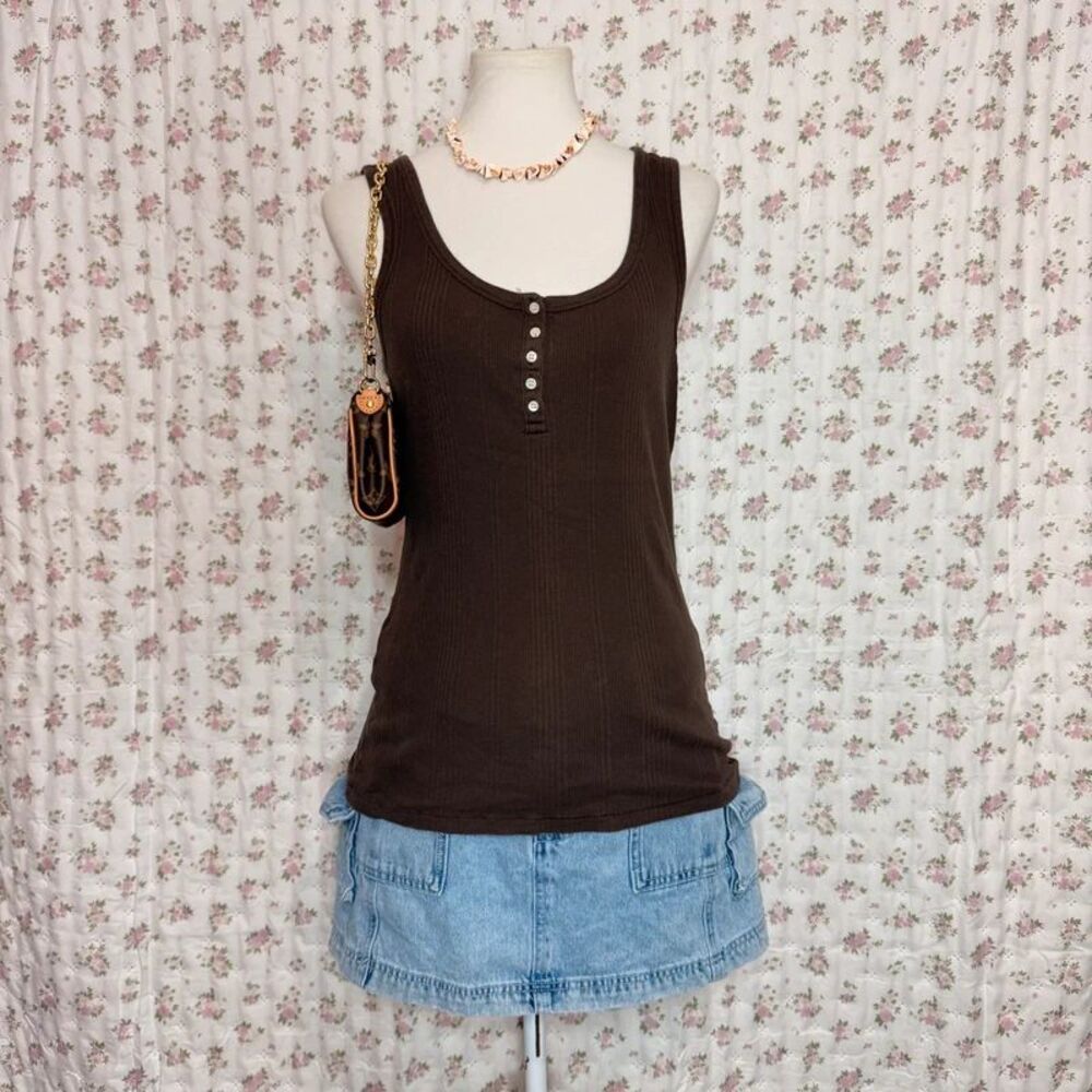 Y2K Brown Arizona Tank Top Button Detail Women’s XL 2000s